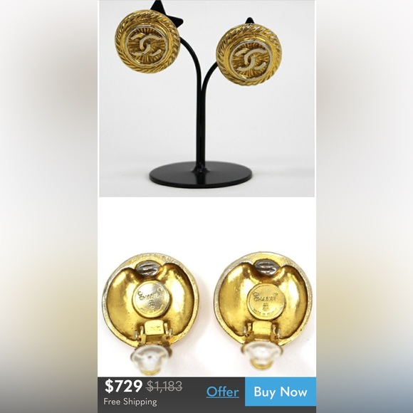 CHANEL COCO MARK CLIP ON BUTTON EARRINGS - Picture 5 of 5